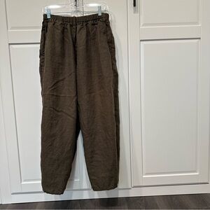 Flax women’s brown linen pants, lagenlook, pockets, artsy, comfy, luxury